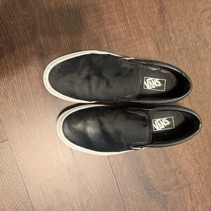 Vans Men's Black and White Slip-On Sneakers